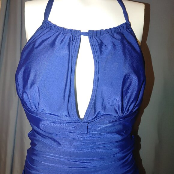 One-Piece XL Swimsuit Navy Blue Halter Top Tummy Control  Polyester Spandex - Picture 2 of 6